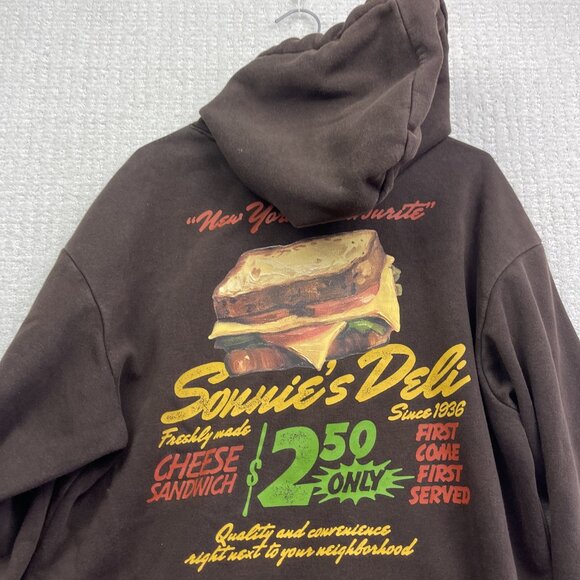 H&M x Sonnie's Deli Men's M Loose Fit Printed Hoodie Pocket Mocka Brown - Picture 8 of 11